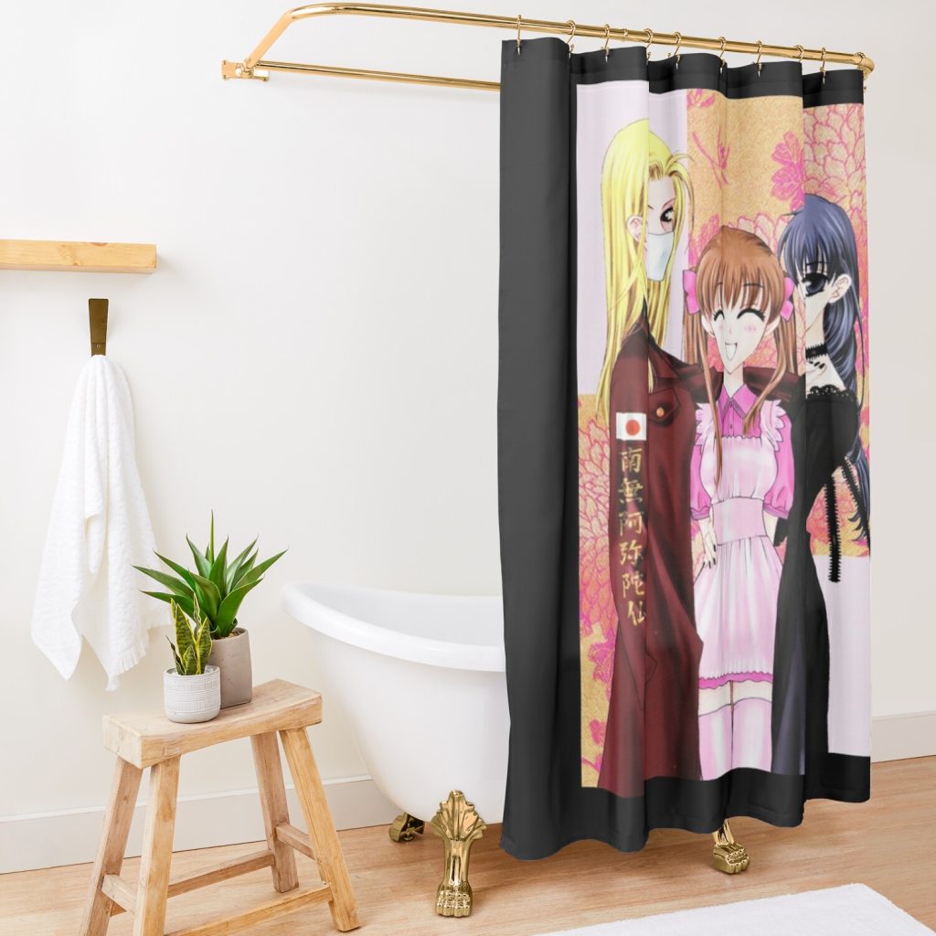 Tohru Honda, Saki Hanajima And Arisa Uotani Fruits Manga Basket Cover Shower Curtain Official Fruits Basket Merch