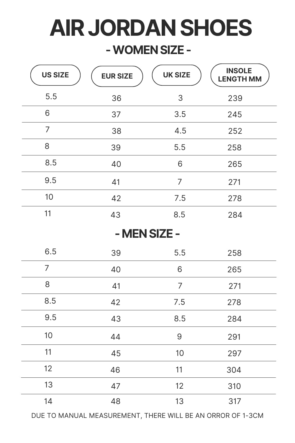 Air Jordan Shoes Size Chart - Fruits Basket Shop