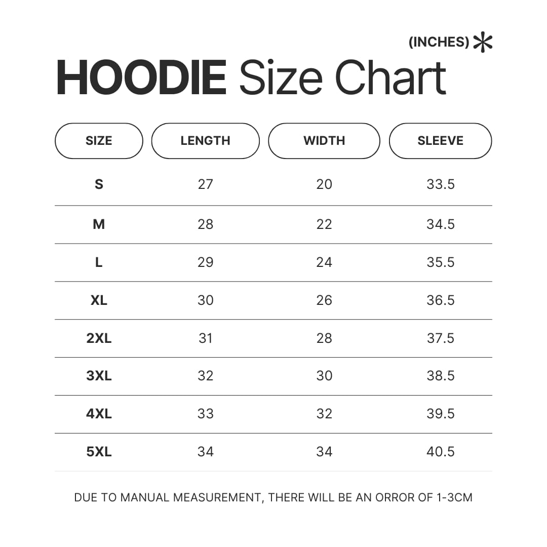 Hoodie Size Chart - Fruits Basket Shop