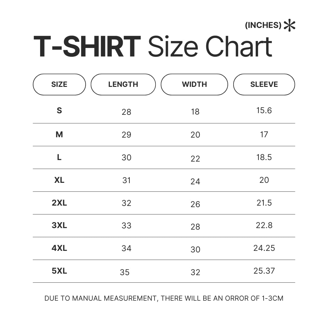 T shirt Size Chart - Fruits Basket Shop